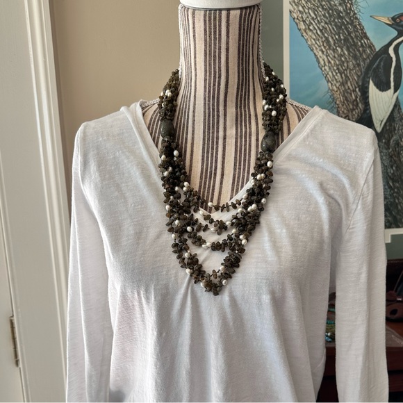 Jaden Labradorite Green Moss & Real Pearl Huge Multi-strand Necklace Heavy Duty - Picture 5 of 16